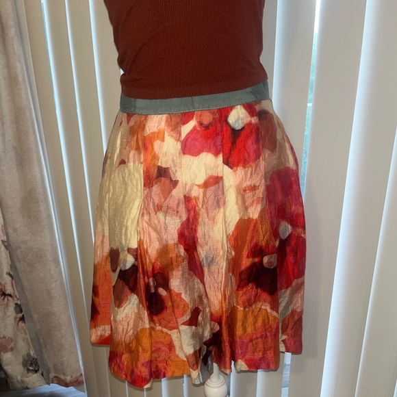 LOFT Linen Multicolor Abstract Floral Flowy Skirt - Picture 4 of 12